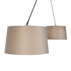 Hanglamp staal met linnen kappen taupe 35 cm 2-lichts- Blitz
