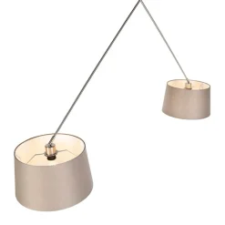 Hanglamp staal met linnen kappen taupe 35 cm 2-lichts- Blitz