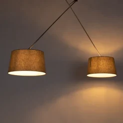 Hanglamp staal met linnen kappen taupe 35 cm 2-lichts- Blitz