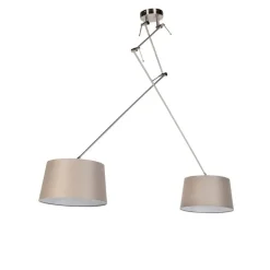 Hanglamp staal met linnen kappen taupe 35 cm 2-lichts- Blitz