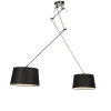 Hanglamp staal met linnen kappen zwart 35 cm 2-licht - Blitz