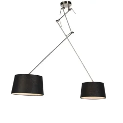Hanglamp staal met linnen kappen zwart 35 cm 2-licht - Blitz
