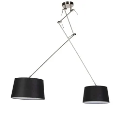 Hanglamp staal met linnen kappen zwart 35 cm 2-licht - Blitz
