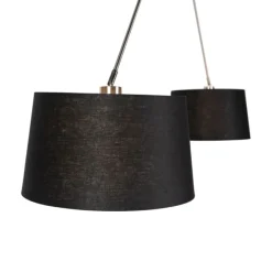 Hanglamp staal met linnen kappen zwart 35 cm 2-licht - Blitz