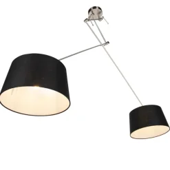 Hanglamp staal met linnen kappen zwart 35 cm 2-licht - Blitz