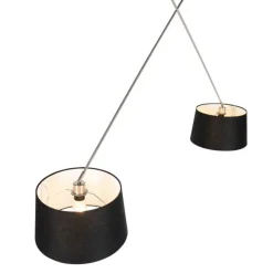 Hanglamp staal met linnen kappen zwart 35 cm 2-licht - Blitz