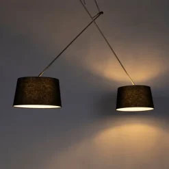 Hanglamp staal met linnen kappen zwart 35 cm 2-licht - Blitz