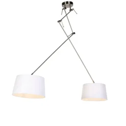 Hanglamp staal met linnen kappen wit 35 cm 2-lichts - Blitz