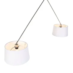 Hanglamp staal met linnen kappen wit 35 cm 2-lichts - Blitz