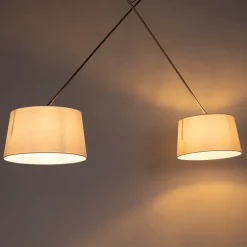 Hanglamp staal met linnen kappen wit 35 cm 2-lichts - Blitz