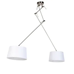 Hanglamp staal met linnen kappen wit 35 cm 2-lichts - Blitz