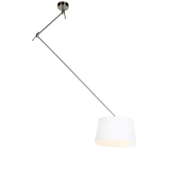 Hanglamp staal met linnen kap wit 35 cm - Blitz