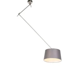 Hanglamp staal met linnen kap donkergrijs 35 cm - Blitz