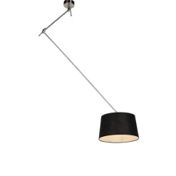 Hanglamp staal met linnen kap zwart 35 cm - Blitz
