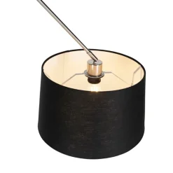 Hanglamp staal met linnen kap zwart 35 cm - Blitz