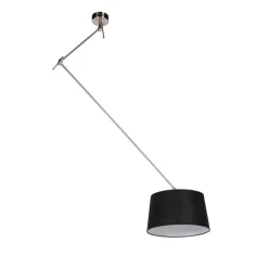 Hanglamp staal met linnen kap zwart 35 cm - Blitz