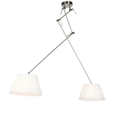 Hanglamp staal met plisse kappen crème 35 cm 2-lichts - Blitz