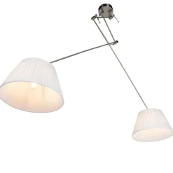 Hanglamp staal met plisse kappen crème 35 cm 2-lichts - Blitz