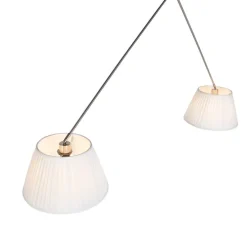 Hanglamp staal met plisse kappen crème 35 cm 2-lichts - Blitz