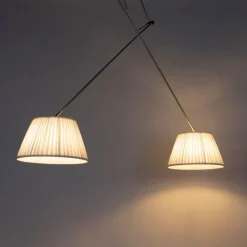 Hanglamp staal met plisse kappen crème 35 cm 2-lichts - Blitz