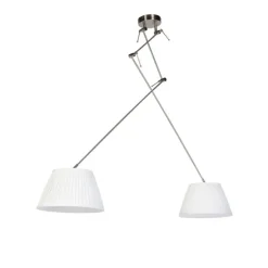 Hanglamp staal met plisse kappen crème 35 cm 2-lichts - Blitz