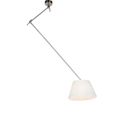 Hanglamp staal met plisse kap crème 35 cm - Blitz