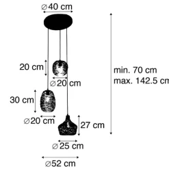 Hanglamp zwart goud en koper rond 3-lichts - Sarella