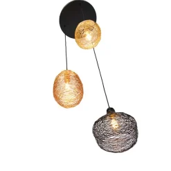Hanglamp zwart goud en koper rond 3-lichts - Sarella