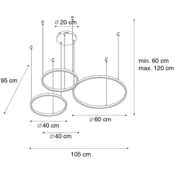 Hanglamp zwart incl. LED 3-staps dimbaar 3-lichts - Anello