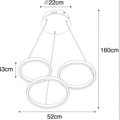 Hanglamp zwart incl. LED 3-staps dimbaar 3-lichts - Rondas