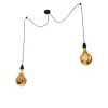 Hanglamp zwart 2-lichts incl. LED spiegel goud dimmable - Cava