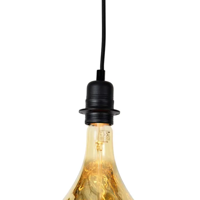 Hanglamp zwart 2-lichts incl. LED spiegel goud dimmable - Cava