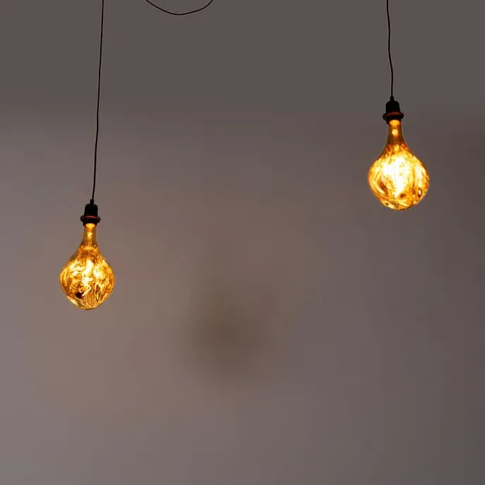 Hanglamp zwart 2-lichts incl. LED spiegel goud dimmable - Cava