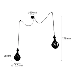 Hanglamp zwart 2-lichts incl. LED spiegel goud dimmable - Cava