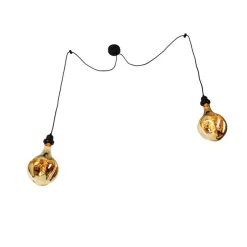 Hanglamp zwart 2-lichts incl. LED spiegel goud dimmable - Cava