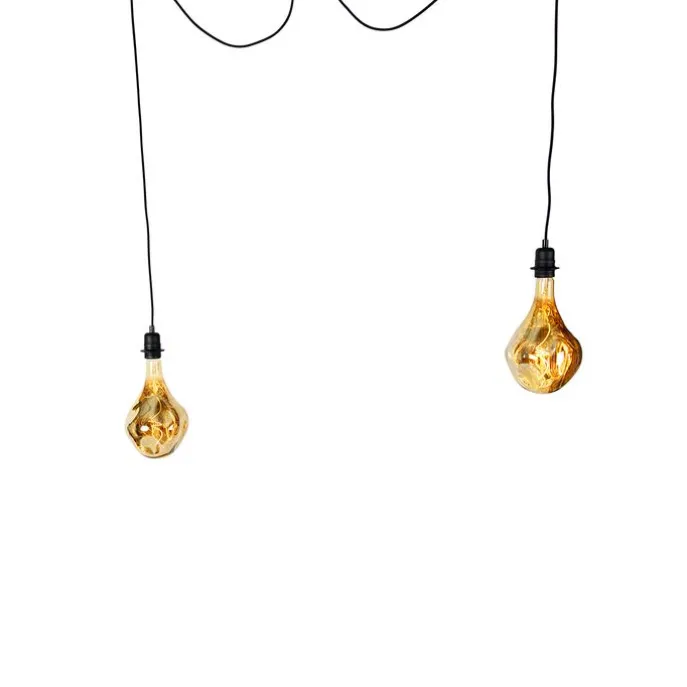 Hanglamp zwart 2-lichts incl. LED spiegel goud dimmable - Cava