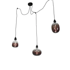 Hanglamp zwart 3-lichts incl. LED mix smoke dimbaar - Cava Luxe