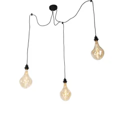 Hanglamp zwart 3-lichts incl. LED goud dimbaar - Cava Luxe