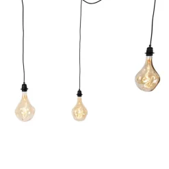 Hanglamp zwart 3-lichts incl. LED goud dimbaar - Cava Luxe