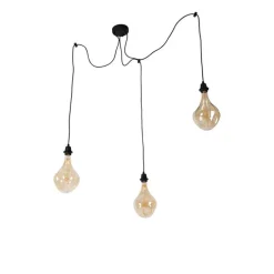 Hanglamp zwart 3-lichts incl. LED goud dimbaar - Cava Luxe