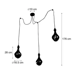 Hanglamp zwart 3-lichts incl. LED goud dimbaar - Cava Luxe