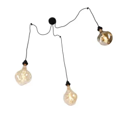 Hanglamp zwart 3-lichts incl. LED goud dimbaar - Cava Luxe