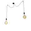 Hanglamp zwart 2-lichts incl. LED goud dimbaar - Cava Luxe