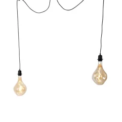 Hanglamp zwart 2-lichts incl. LED goud dimbaar - Cava Luxe