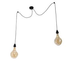 Hanglamp zwart 2-lichts incl. LED goud dimbaar - Cava Luxe
