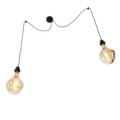 Hanglamp zwart 2-lichts incl. LED goud dimbaar - Cava Luxe