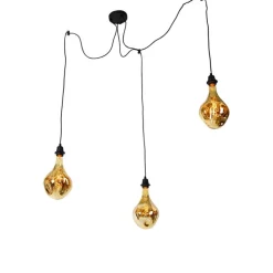 Hanglamp zwart 3-lichts incl. LED spiegel goud dimbaar - Cava Luxe