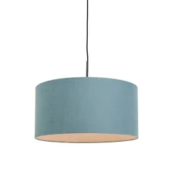 Hanglamp zwart met blauwe kap 50 cm - Combi 1