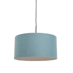 Hanglamp zwart met blauwe kap 50 cm - Combi 1