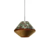 Hanglamp zwart met dubbele velours lampenkap blad dessin en beige - Combi 1